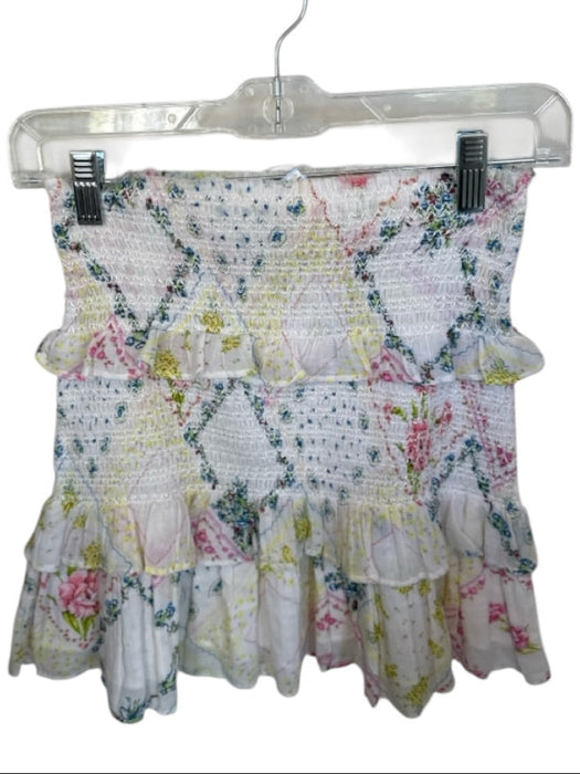 Loveshackfancy Size XS Multi floral Scrunch Detail Ruffle Mini High Waist Skirt Multi / XS