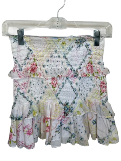 Loveshackfancy Size XS Multi floral Scrunch Detail Ruffle Mini High Waist Skirt Multi / XS