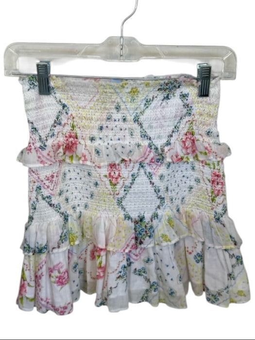 Loveshackfancy Size XS Multi floral Scrunch Detail Ruffle Mini High Waist Skirt Multi / XS