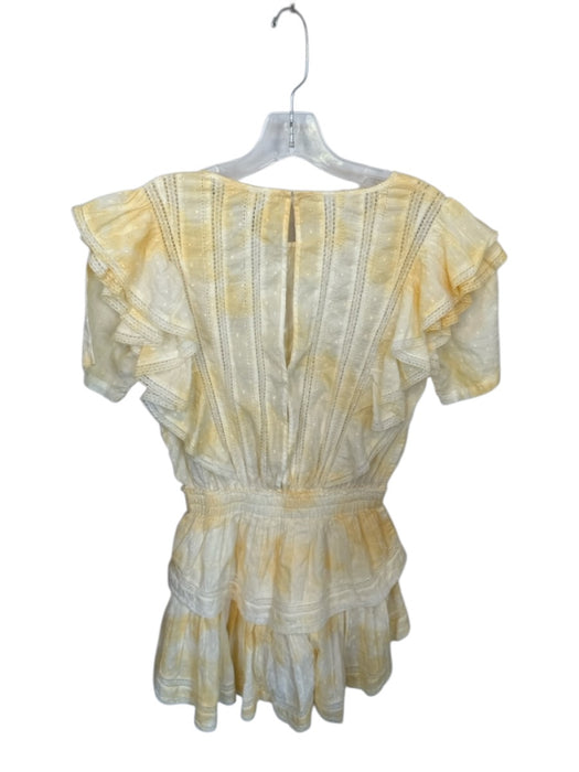 Loveshackfancy Size XS Yellow & White Cotton Lace Detail Scrunch Waist Dress Yellow & White / XS