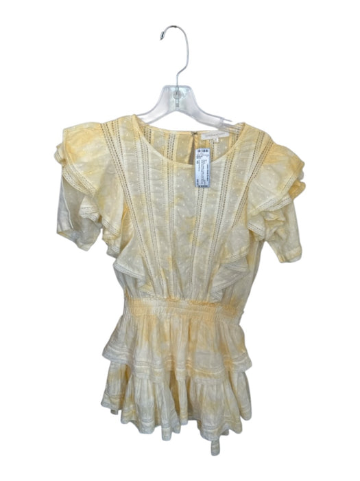 Loveshackfancy Size XS Yellow & White Cotton Lace Detail Scrunch Waist Dress Yellow & White / XS