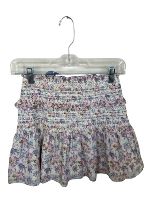 Loveshackfancy Size S Pink & Purple Cotton Floral Ruffle Mini scrunch Skirt Pink & Purple / S