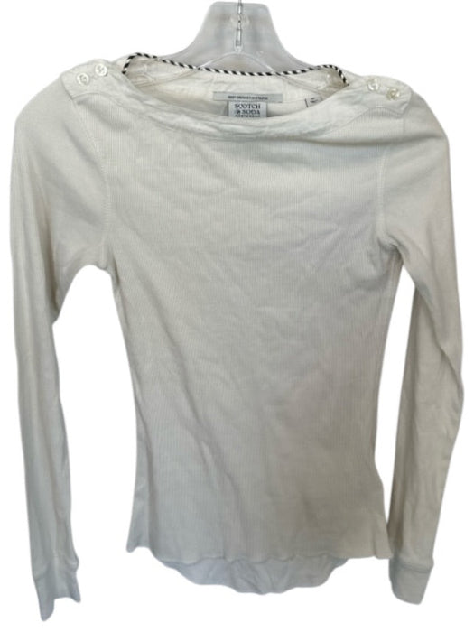 Scotch & Soda Size XS Cream Cotton Blend Ribbed Button Detail Long Sleeve Top Cream / XS