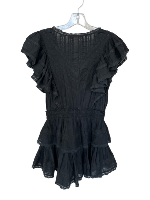 Loveshackfancy Size XS Black Cotton Flutter Sleeves Lace Detail V Neck Dress Black / XS