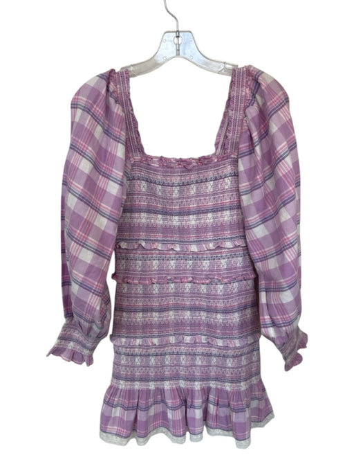 Loveshackfancy Size XS purple & pink Cotton Long Balloon Sleeve Plaid Dress purple & pink / XS