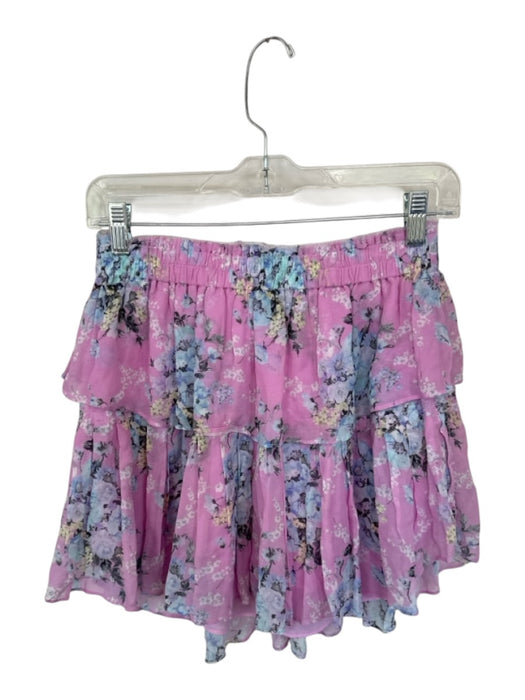 Loveshackfancy Size M Pink & blue Viscose Elastic Flowers Raw Hem Mini Skirt Pink & blue / M