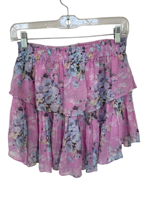 Loveshackfancy Size M Pink & blue Viscose Elastic Flowers Raw Hem Mini Skirt Pink & blue / M