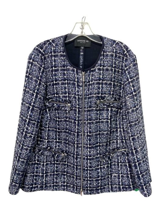 Lafayette 148 Size 16W Blue & White Cotton Blend Tweed Zip Up Jacket Blue & White / 16W