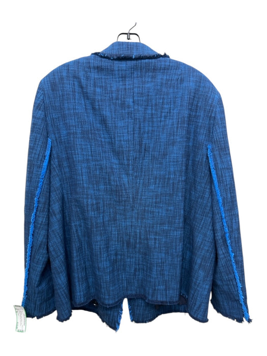 Akris Punto Size 18 Blue Cotton Plaid Buttons Faux Pockets Frayed Hem Jacket Blue / 18