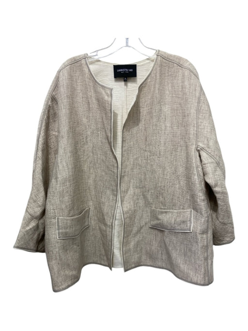 Lafayette 148 Size XL Beige COTTON & LINEN Open Front Pockets Jacket Beige / XL