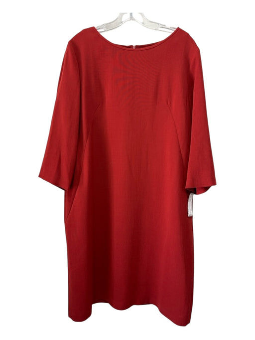 Rosso35 Size 50/L Rust Red Virgin Wool 1/2 Sleeve Scoop Neck Pockets Midi Dress Rust Red / 50/L