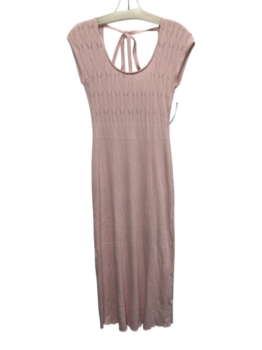 Free People Size XS/S Pink Poly Blend Scoop Neck & Back Cut Outs Midi Dress Pink / XS/S