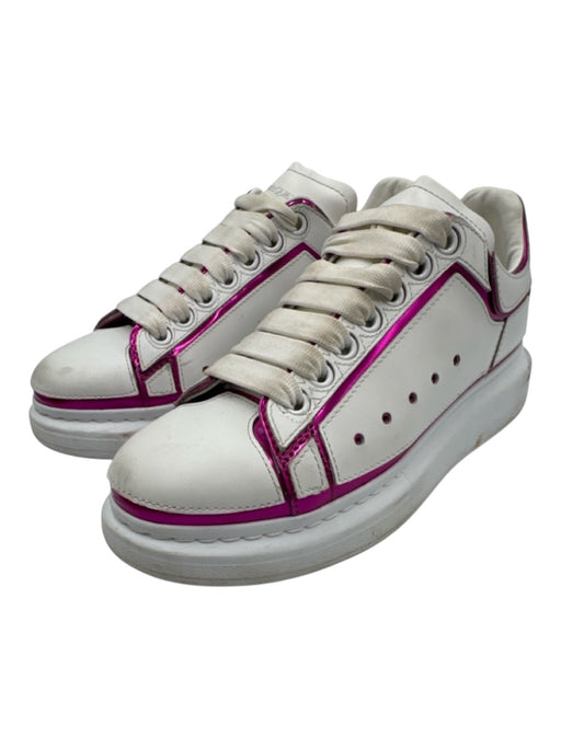 Alexander McQueen Shoe Size 39 White & Purple Leather Lace Up Platform Sneakers White & Purple / 39