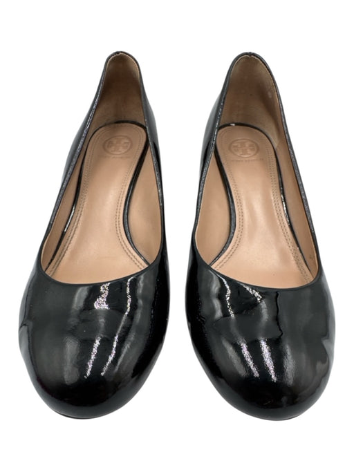 Tory Burch Shoe Size 9.5 Black Patent Leather Round Toe Wedge Sandals Black / 9.5