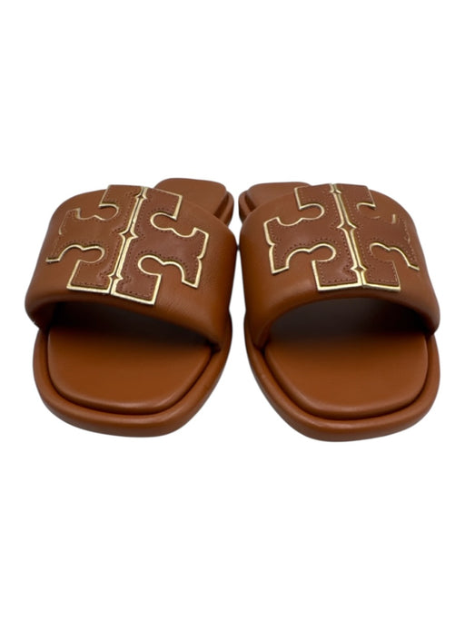 Tory Burch Shoe Size 8 Brown Leather Slide Logo Open Toe Flat Sandals Brown / 8