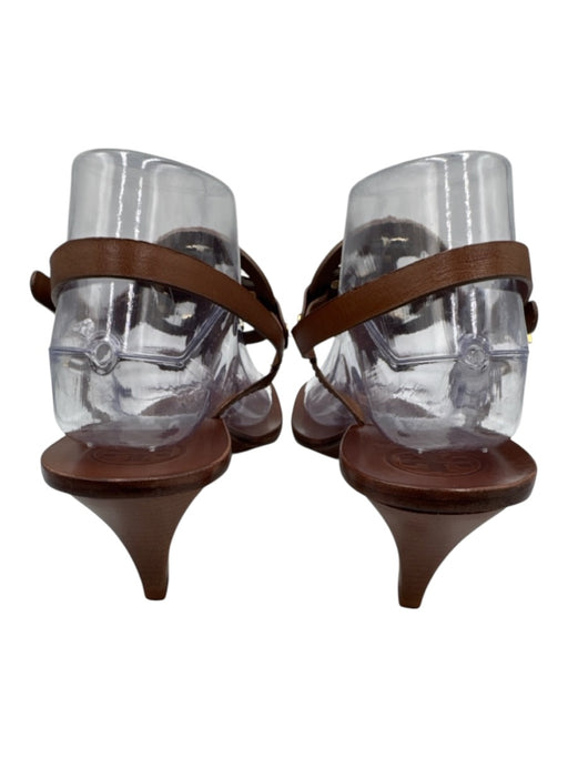 Tory Burch Shoe Size 9.5 Brown Leather Stacked Heel Logo Thong Strap Sandals Brown / 9.5