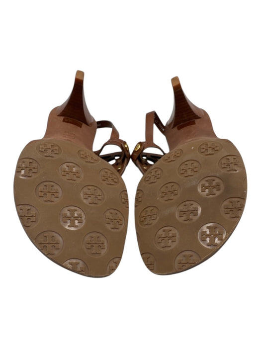 Tory Burch Shoe Size 9.5 Brown Leather Stacked Heel Logo Thong Strap Sandals Brown / 9.5