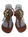Tory Burch Shoe Size 9.5 Brown Leather Stacked Heel Logo Thong Strap Sandals Brown / 9.5