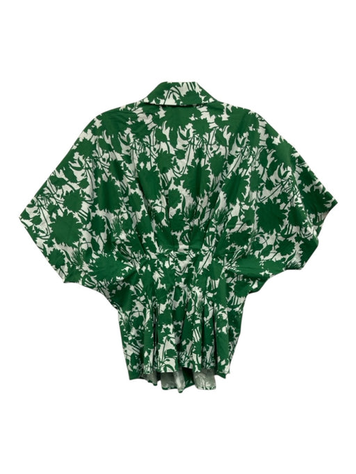 Exquise Size S Green & White Cotton Short Sleeve Leaf Print Button Up Collar Top Green & White / S