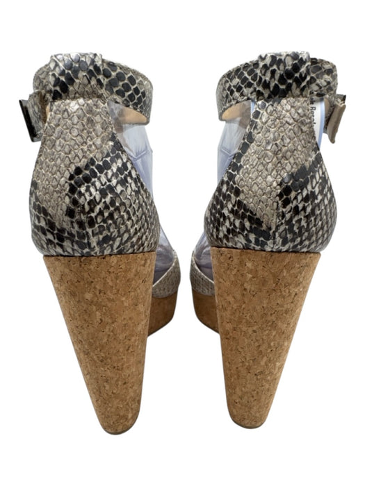 Jimmy Choo Shoe Size 40 Silver, White, Black Leather & Cork Ankle Strap Sandals Silver, White, Black / 40