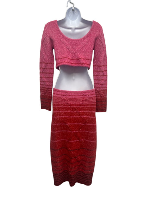 Staud Size M Pink & Red Acrylic Blend Long Sleeve Striped Back Cut Out Dress Pink & Red / M