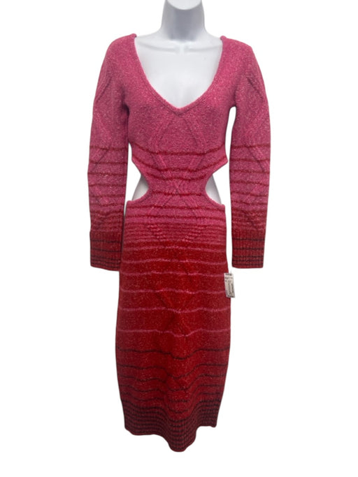 Staud Size M Pink & Red Acrylic Blend Long Sleeve Striped Back Cut Out Dress Pink & Red / M
