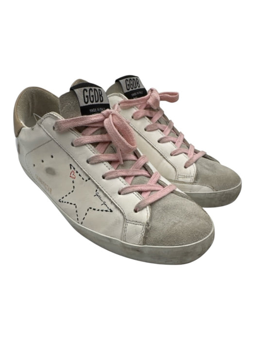 Golden Goose Shoe Size 40 White, Pink, Gray Leather Lace Up Distressed Sneakers White, Pink, Gray / 40