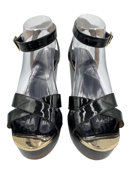 Jimmy Choo Shoe Size 40.5 Black & Beige Patent Leather Platform Wedge Sandals Black & Beige / 40.5