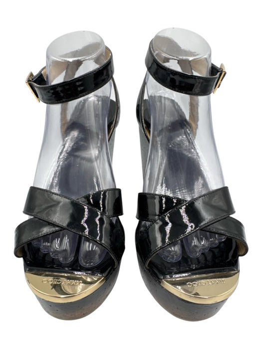 Jimmy Choo Shoe Size 40.5 Black & Beige Patent Leather Platform Wedge Sandals Black & Beige / 40.5