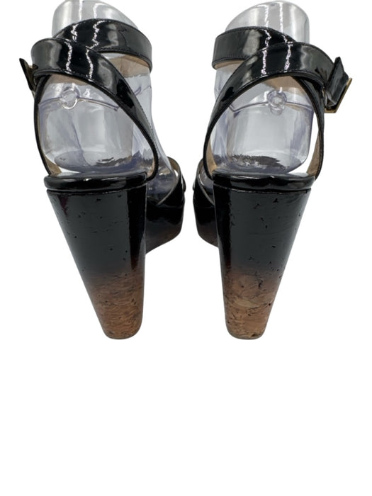 Jimmy Choo Shoe Size 40.5 Black & Beige Patent Leather Platform Wedge Sandals Black & Beige / 40.5