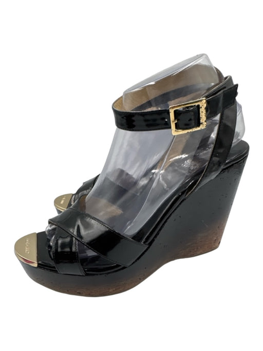 Jimmy Choo Shoe Size 40.5 Black & Beige Patent Leather Platform Wedge Sandals Black & Beige / 40.5