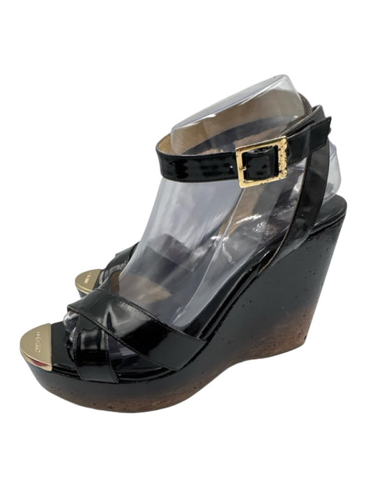 Jimmy Choo Shoe Size 40.5 Black & Beige Patent Leather Platform Wedge Sandals Black & Beige / 40.5