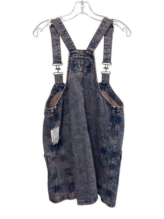 We The Free Size S Dark Wash & Pink Cotton Washed Overall Straps Pockets Dress Dark Wash & Pink / S