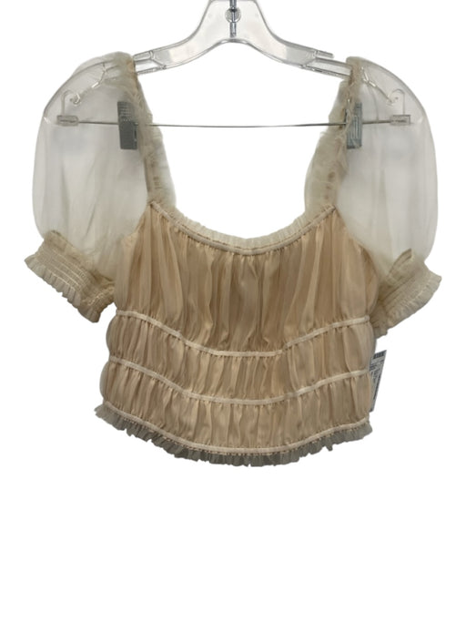 Alice + Olivia Size M Beige & White Nylon Short Balloon Sleeve Crop Skirt Set Beige & White / M