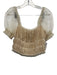 Alice + Olivia Size M Beige & White Nylon Short Balloon Sleeve Crop Skirt Set Beige & White / M