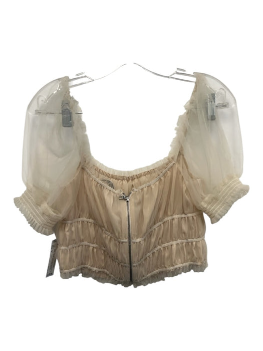 Alice + Olivia Size M Beige & White Nylon Short Balloon Sleeve Crop Skirt Set Beige & White / M