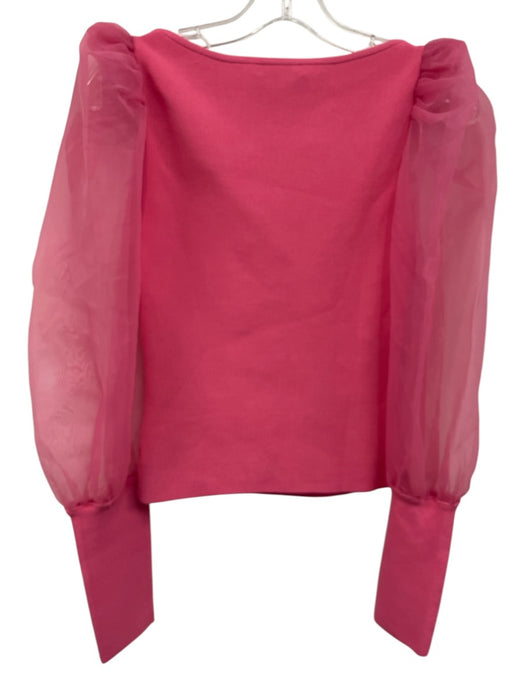 Alice + Olivia Size M Pink Viscose Long puff sleeve Sheer Sleeve Ribbed Top Pink / M