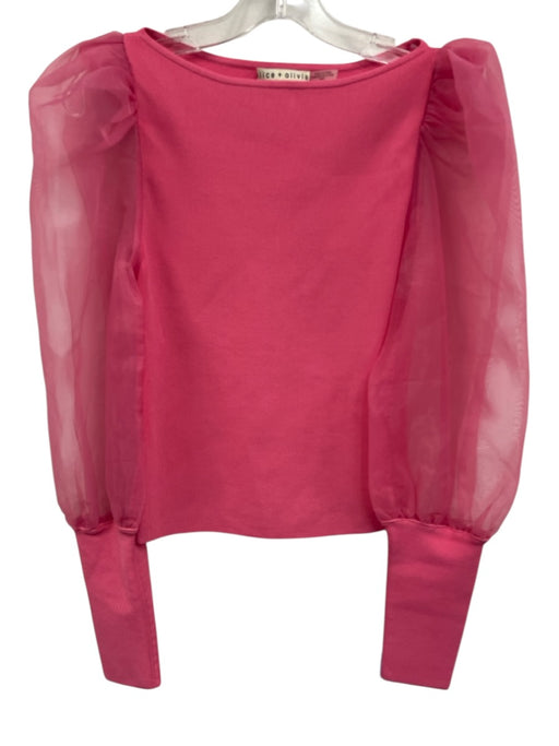 Alice + Olivia Size M Pink Viscose Long puff sleeve Sheer Sleeve Ribbed Top Pink / M