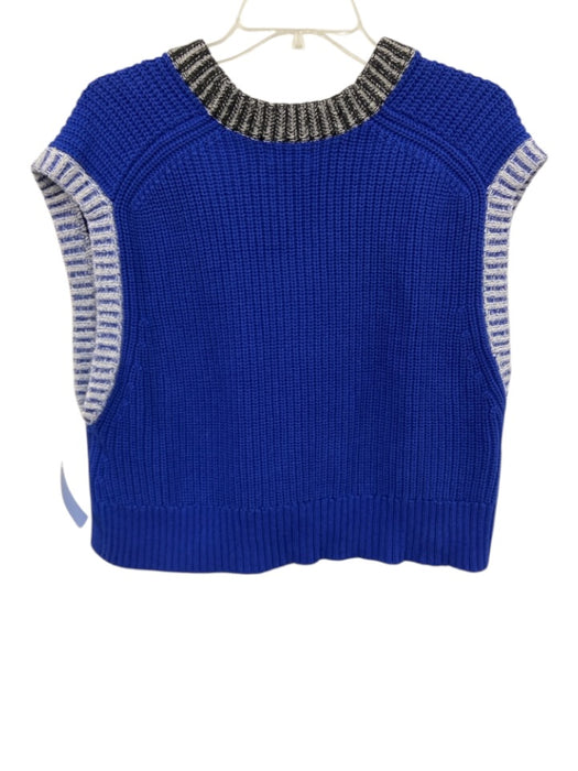 Staud Size S Blue, Black, White Cotton & Acrylic Sleeveless Sweater top Knit Top Blue, Black, White / S