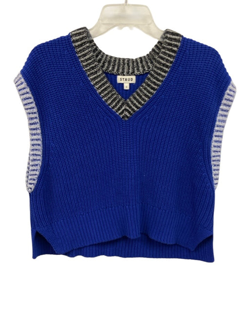 Staud Size S Blue, Black, White Cotton & Acrylic Sleeveless Sweater top Knit Top Blue, Black, White / S