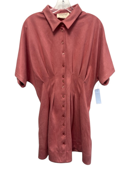 Exquise Size M Dusty Pink Polyester Short Sleeve Button Up pleats Dress Dusty Pink / M