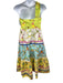 Farm Rio Size M Green, Yellow, Multi Cotton One Shoulder Birds Color Block Dress Green, Yellow, Multi / M