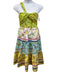 Farm Rio Size M Green, Yellow, Multi Cotton One Shoulder Birds Color Block Dress Green, Yellow, Multi / M