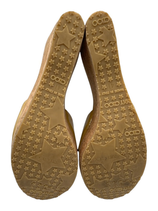 Jimmy Choo Shoe Size 41 Beige & Tan Leather & Cork Patent Shine Wedge Sandals Beige & Tan / 41
