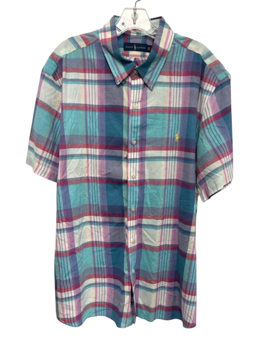 Ralph Lauren Size XXL Blue & Red Linen Blend Plaid Button Up Men's Short Sleeve Blue & Red / XXL