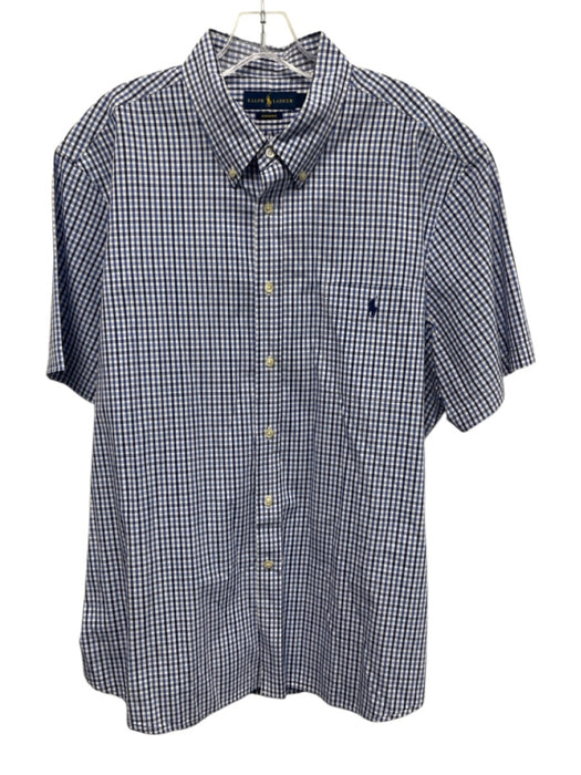Ralph Lauren Size XXL Blue & White Cotton Plaid Button Up Men's Short Sleeve Blue & White / XXL
