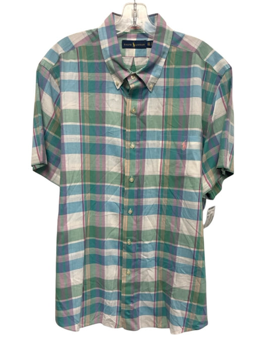 Ralph Lauren Size XXL Green & Purple Linen Plaid Button Up Men's Short Sleeve Green & Purple / XXL