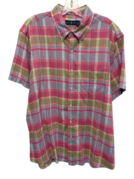 Ralph Lauren Size XXL Pink & Green Linen Blend Plaid Button Up Short Sleeve Pink & Green / XXL