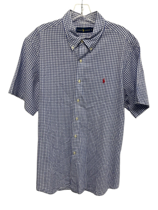 Ralph Lauren Size XL Blue & White Cotton Blend Gingham Button Up Short Sleeve Blue & White / XL