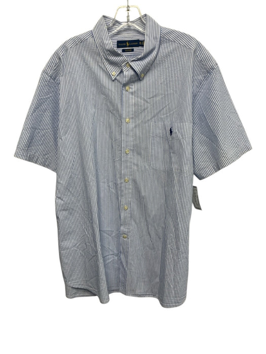 Ralph Lauren Size XXL Blue & White Cotton Blend Striped Button up Short Sleeve Blue & White / XXL